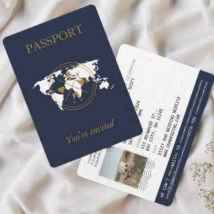 Invitation Marine Blue Gold Passport Destination Mariage Phot