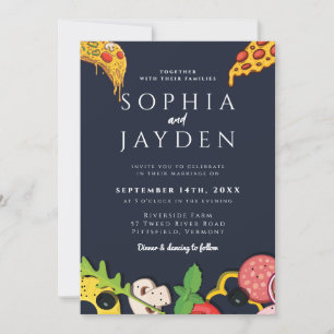 Invitation Marine Blue Gold PIZZA Moderne minimaliste chic