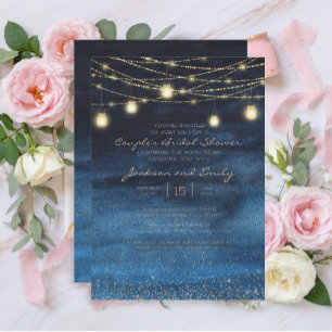 Invitation Marine Blue Gold String éclaire la nuptiale d'un c