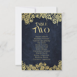 Invitation Marine Blue & Gold Swirls Siège Tableau Numéro de