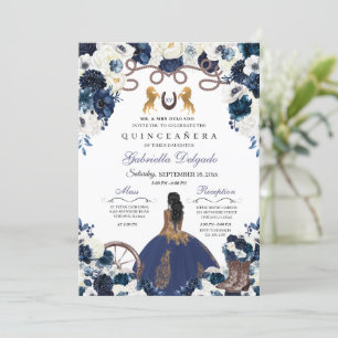 Invitation Marine Blue Gold Western Charra Ranchero Quinceane