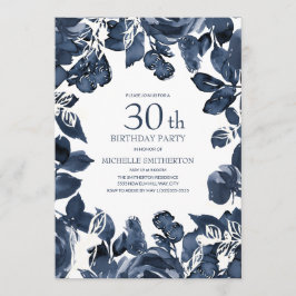 Invitation Marine Blue Indigo Feuilles 30e anniversaire