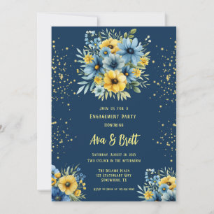 Invitation Marine Blue Jaune Floral Gold Party