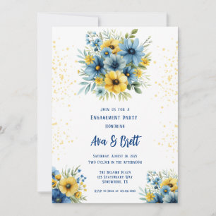 Invitation Marine Blue Jaune Floral Gold Party