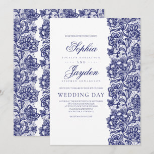Invitation Marine Blue Lace Élégant et Mariage moderne