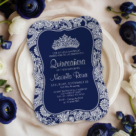 Invitation Marine Blue Lace Quinceañera