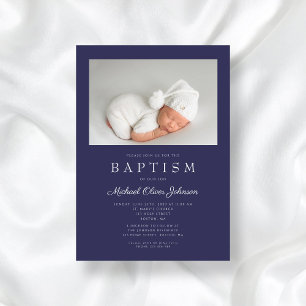 Invitation Marine Blue Modern Boy Photo Baptême