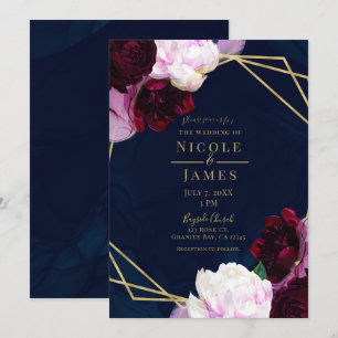 Invitation Marine Blue Moody Floral Moderne Glam Mariage