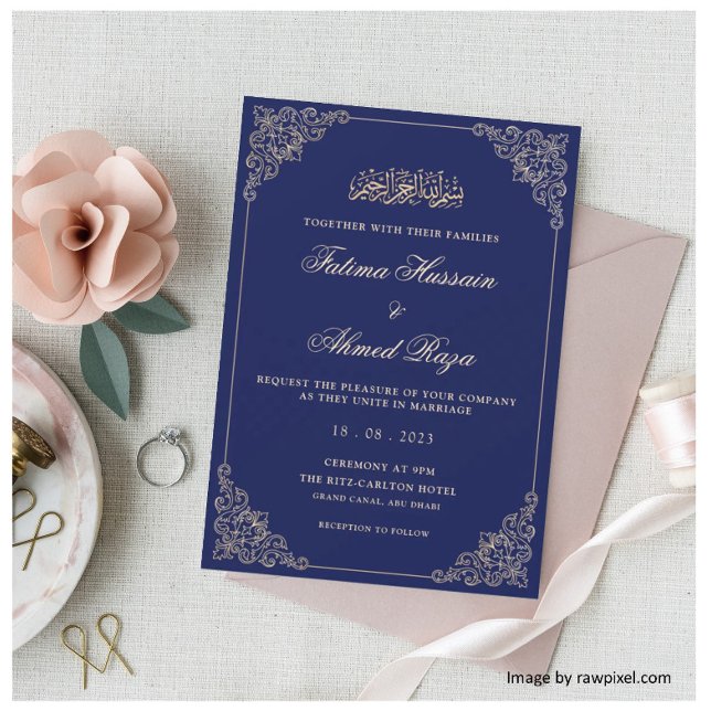 Invitation Marine Blue Nikah Mariage musulman musulman islami (Créateur téléchargé)