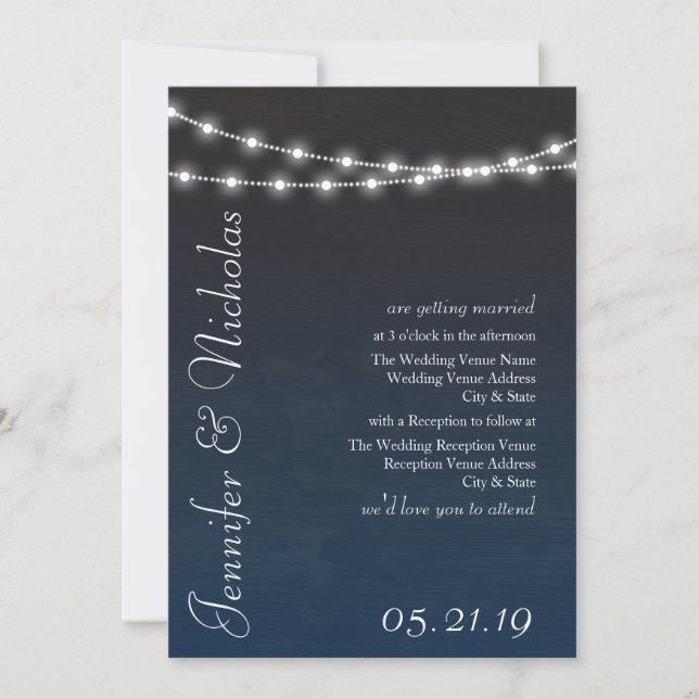Invitation Marine Blue Ombre Lumières Typographie Mariage Inv (Devant)