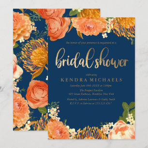 Invitation Marine Blue Orange floral Bridal Showboat Invitati