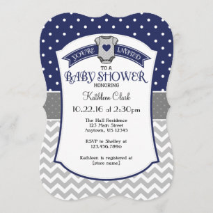 Invitation Marine Blue Polka Dot Chevron Baby shower Invitati