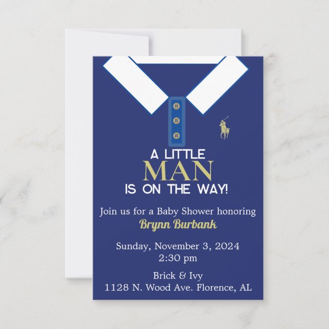 Invitation Marine Blue Polo Chemise Logo Baby shower Invitati (Devant)