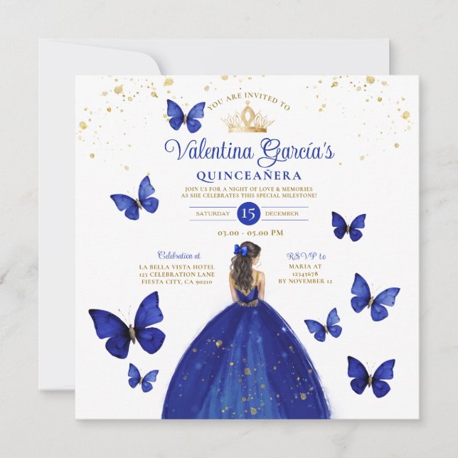 Invitation Marine Blue Quinceañera 15 Anos Butterfly Annivers (Devant)