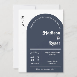 Invitation Marine Blue Retro Arc Photo QR Code RSVP Super