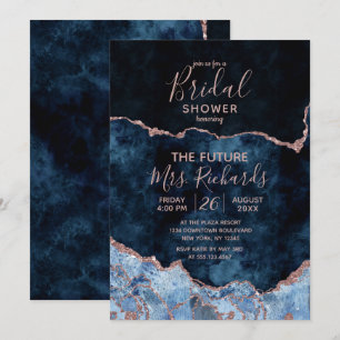 Invitation Marine Blue Rose Gold Agate nuptiale douche Invita