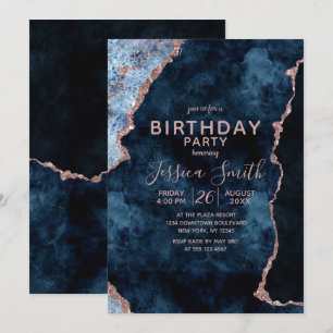 Invitation Marine Blue & Rose Gold Anniversaire de fête Invit