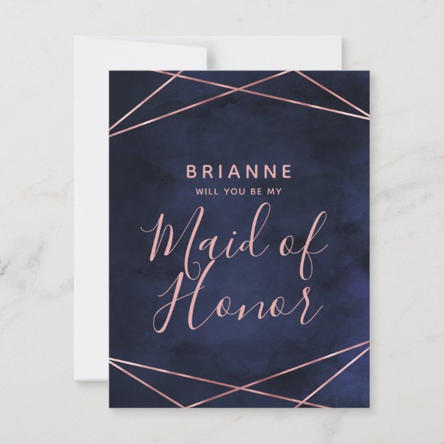 Invitation Marine Blue & Rose Gold Serez-vous ma servante d'h (Devant)