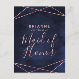 Invitation Marine Blue & Rose Gold Serez-vous ma servante d'h