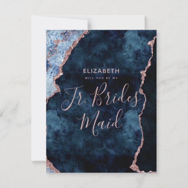 Invitation Marine Blue Rose Gold Serez-Vous Mon Jr Bridesmaid (Devant)