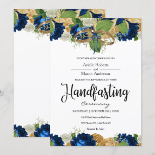 Invitation Marine Blue Roses Boho Gold Handfasting