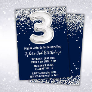 Invitation Marine Blue Silver 3e anniversaire de fête Invitat