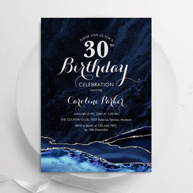 Invitation Marine Blue Silver Agate 30e anniversaire (Créateur téléchargé)