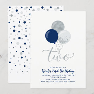 Invitation Marine Blue & Silver Balloons Boy 2e fête d'annive