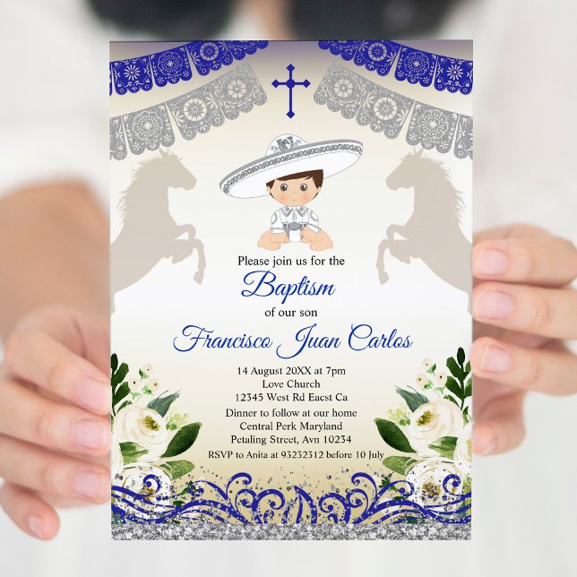 Invitation Marine Blue Silver Fiesta Boy Baptême Christening (Créateur téléchargé)