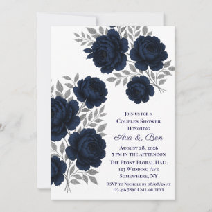 Invitation Marine Blue & Silver Parties scintillant Feuilles
