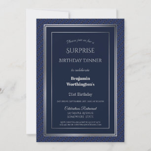 Invitation Marine Blue Silver Surprise 21e anniversaire Dîner