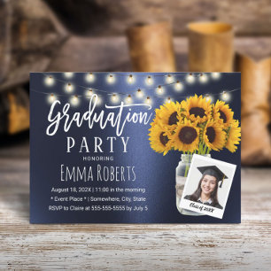 Invitation Marine Blue Sunflower Mason Jar Photo Graduation