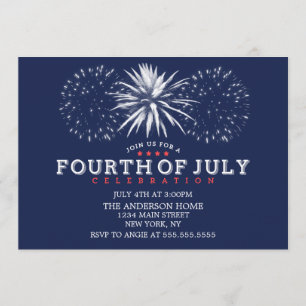 Invitation Marine Blue Vintage Fireworks 4 juillet Parti