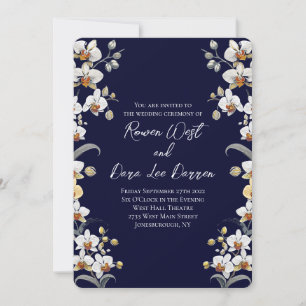 Invitation Marine Blue Vintage Orchidées Floral Mariage