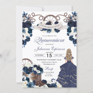 Invitation Marine Blue Western Ranchero Quinceanera