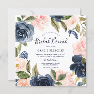 Invitation Marine Blush Aquarelle Fleurs Fête des mariées Bru