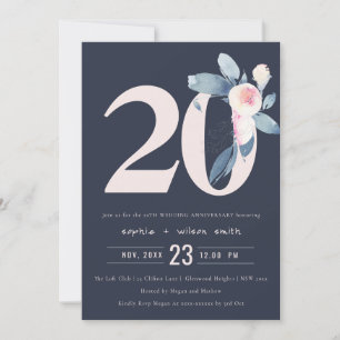 INVITATION MARINE BLUSH BLUE FLORAL 20E TOUTE ANNÉE ANNIVERSA