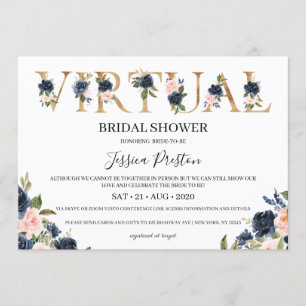 Invitation Marine Blush Floral Fête des mariées virtuelle