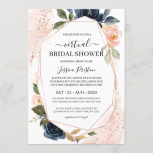 Invitation Marine Blush Floral Fête des mariées virtuelle géo