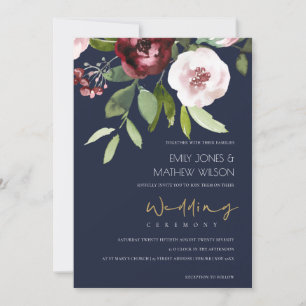 INVITATION MARINE BLUSH ROSE BURGUNDY PEONY MARIAGE FLORAL
