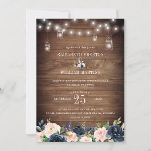 Invitation Marine Blush rose Floral Rustique Grange Mariage e