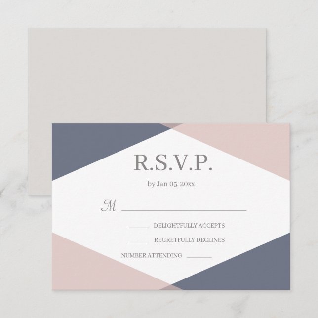 Invitation Marine Blush rose géométrique Mariage moderne RSVP (Devant / Derrière)