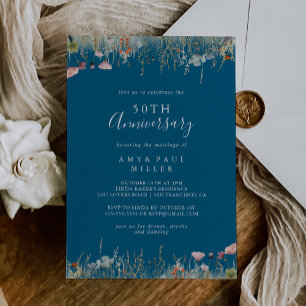 Invitation Marine Boho Fleur sauvage 50e anniversaire Mariage