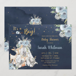 Invitation Marine Bois Animaux Tribal Boho Boy Baby shower