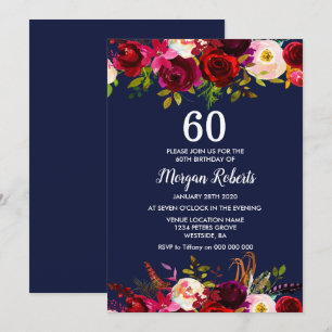 Invitation Marine Bourgogne Floral 60e anniversaire Invitatio