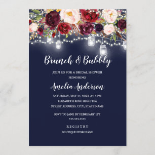 Invitation Marine Bourgogne Floral Lights Brunch Et Bubbly