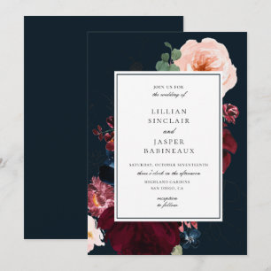 Invitation Marine Burgundy Blush Automne Floral Mariage