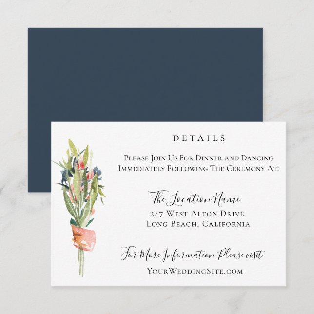 Invitation Marine Coral Botanique Détails du Mariage (Devant / Derrière)