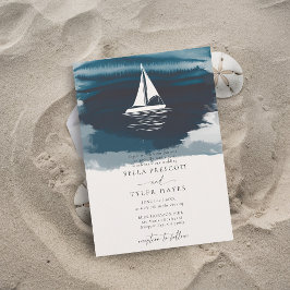 Invitation Marine Côtière Ocean Beach Voilier Mariage élégant