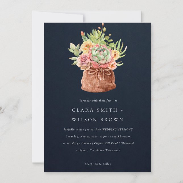 INVITATION MARINE DÉSERT SUCCULENT CACTI FOLIAGE MARIAGE BUNC (Devant)
